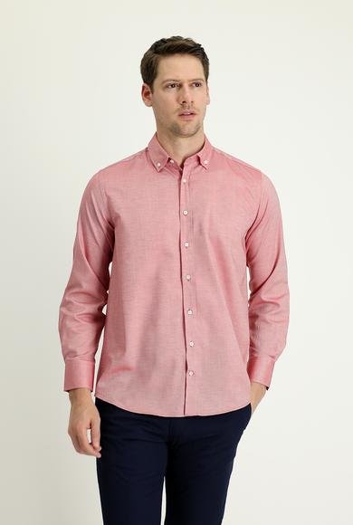 Erkek Giyim - AÇIK KIRMIZI M Beden Uzun Kol Regular Fit Oxford Pamuk Gömlek
