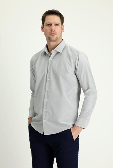 Erkek Giyim - SİYAH XXL Beden Uzun Kol Slim Fit Dar Kesim Klasik Çizgili Pamuklu Gömlek