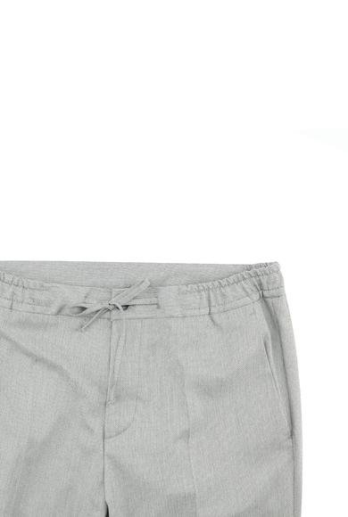 Erkek Giyim - ORTA GRİ 46 Beden Super Slim Fit Ekstra Dar Kesim Beli Lastikli İpli Desenli Takım Elbise