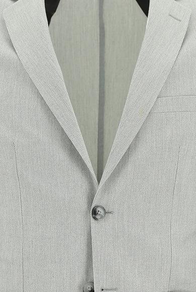 Erkek Giyim - ORTA GRİ 46 Beden Super Slim Fit Ekstra Dar Kesim Beli Lastikli İpli Desenli Takım Elbise