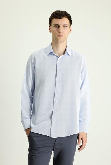 Erkek Giyim - UÇUK MAVİ XL Beden Uzun Kol Klasik Desenli Pamuklu Gömlek