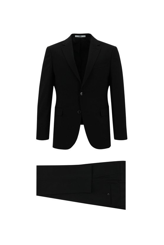 Erkek Giyim - Slim Fit Dar Kesim Yünlü Klasik Takım Elbise