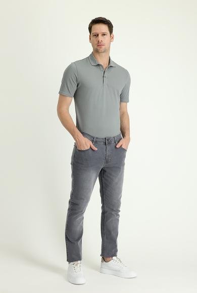 Erkek Giyim - AÇIK GRİ 58 Beden Super Slim Fit Ekstra Dar Kesim Likralı Denim Pantolon