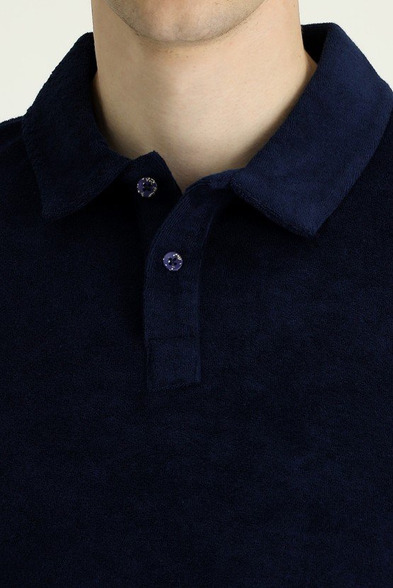 Erkek Giyim - Polo Yaka Slim Fit Pamuklu Havlu Kumaş Tişört