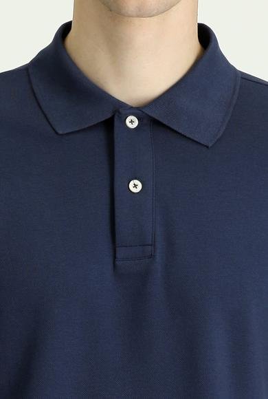 Erkek Giyim - ORTA LACİVERT 4X Beden Polo Yaka Regular Fit Nakışlı Pamuk Tişört