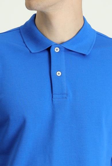 Erkek Giyim - SAKS MAVİ XXL Beden Polo Yaka Regular Fit Nakışlı Pamuk Tişört