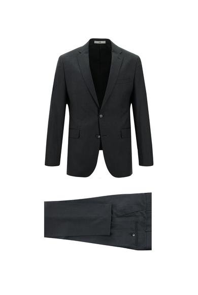 Erkek Giyim - ORTA ANTRASİT 48 Beden Super Slim Fit Ekstra Dar Kesim Klasik Yün Takım Elbise