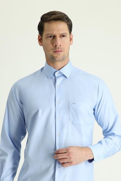 Erkek Giyim - UÇUK MAVİ M Beden Uzun Kol Non Iron Saten Klasik Pamuklu Gömlek