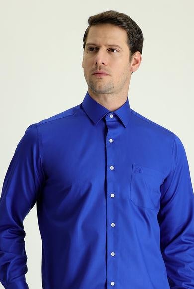 Erkek Giyim - SAKS MAVİ L Beden Uzun Kol Non Iron Klasik Pamuklu Gömlek