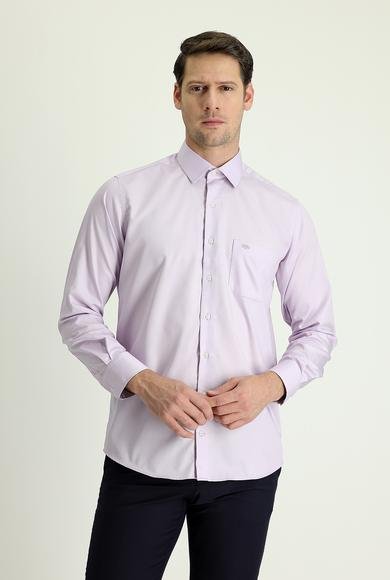 Erkek Giyim - LİLA L Beden Uzun Kol Non Iron Saten Klasik Pamuklu Gömlek