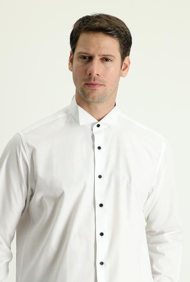 Erkek Giyim - BEYAZ 3X Beden Ata Yaka Klasik Pamuk Gömlek
