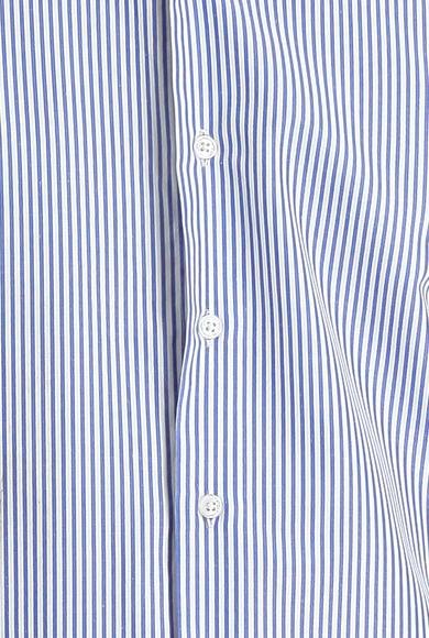 Erkek Giyim - KOYU MAVİ XL Beden Uzun Kol Slim Fit Dar Kesim Çizgili Pamuklu Gömlek