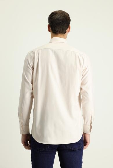 Erkek Giyim - AÇIK BEJ L Beden Uzun Kol Regular Fit Oxford Pamuk Gömlek