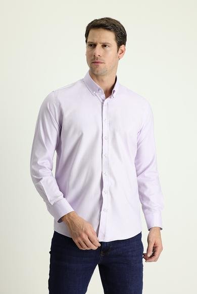 Erkek Giyim - LİLA L Beden Uzun Kol Slim Fit Dar Kesim Oxford Pamuk Gömlek