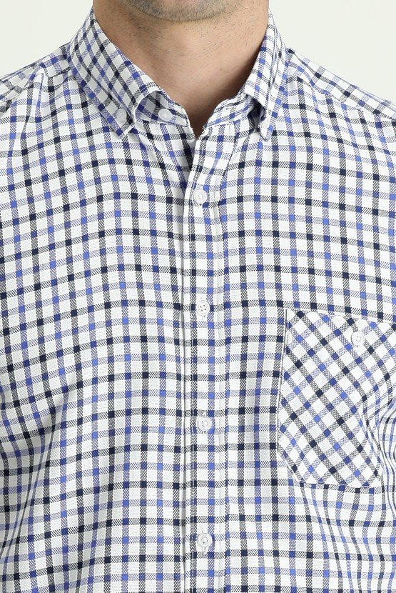 Erkek Giyim - Kısa Kol Regular Fit Ekose Pamuklu Gömlek