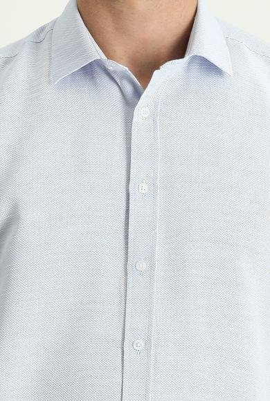 Erkek Giyim - UÇUK MAVİ 4X Beden Kısa Kol Regular Fit Desenli Pamuklu Gömlek
