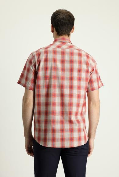 Erkek Giyim - TOBACCO L Beden Kısa Kol Regular Fit Ekose Pamuk Gömlek