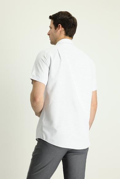 Erkek Giyim - MAVİ XL Beden Kısa Kol Regular Fit Desenli Pamuklu Gömlek