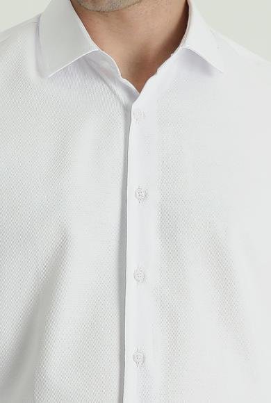 Erkek Giyim - BEYAZ M Beden Uzun Kol Slim Fit Dar Kesim Klasik Desenli Manşetli Pamuklu Gömlek