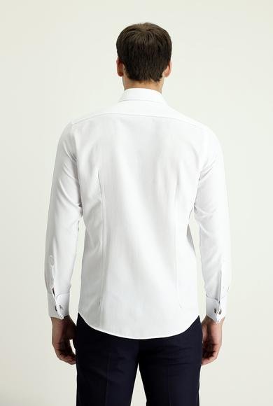 Erkek Giyim - BEYAZ M Beden Uzun Kol Slim Fit Dar Kesim Klasik Desenli Manşetli Pamuklu Gömlek