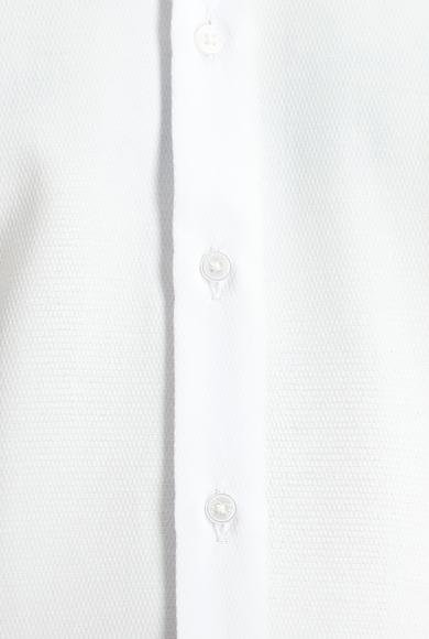 Erkek Giyim - BEYAZ XXL Beden Uzun Kol Klasik Desenli Manşetli Pamuklu Gömlek