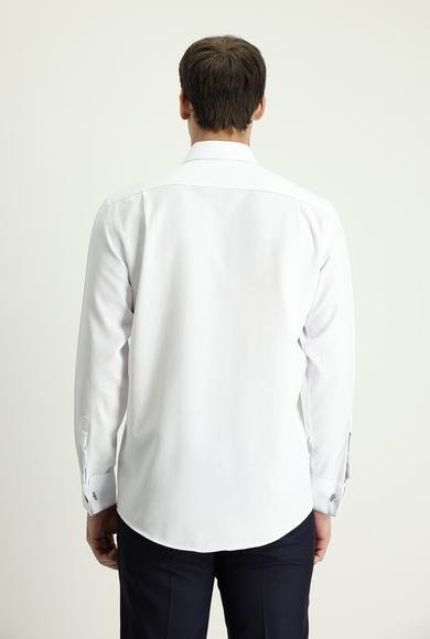 Erkek Giyim - BEYAZ XXL Beden Uzun Kol Klasik Desenli Manşetli Pamuklu Gömlek
