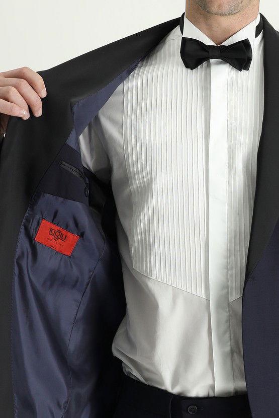Erkek Giyim - Slim Fit Dar Kesim Şal Yaka Yünlü Smokin & Damatlık