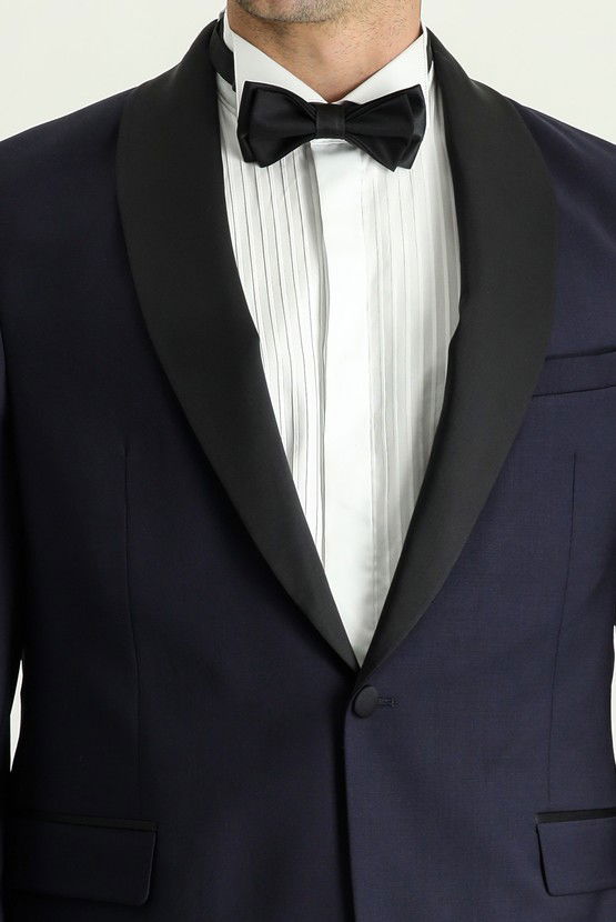 Erkek Giyim - Slim Fit Dar Kesim Şal Yaka Yünlü Smokin & Damatlık