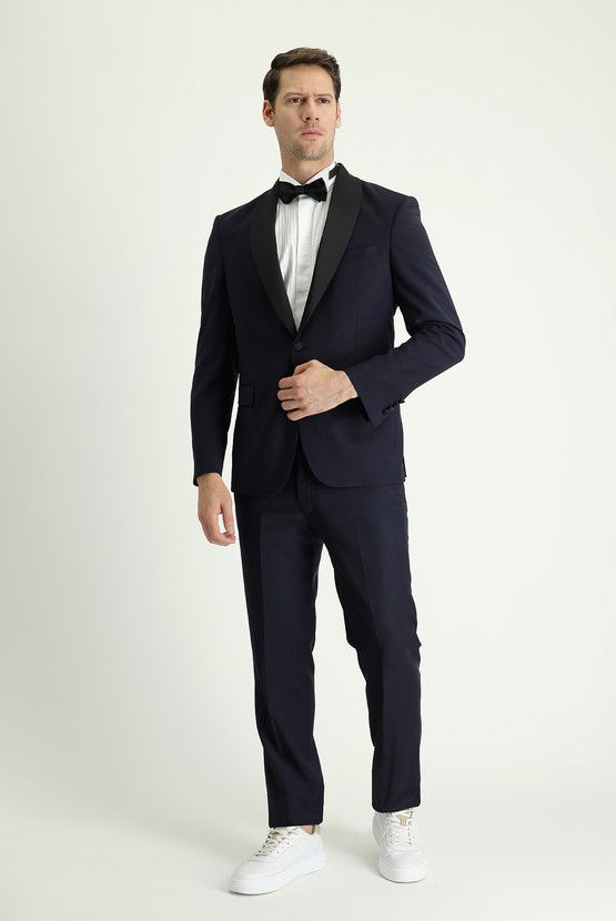 Erkek Giyim - Slim Fit Dar Kesim Şal Yaka Yünlü Smokin & Damatlık
