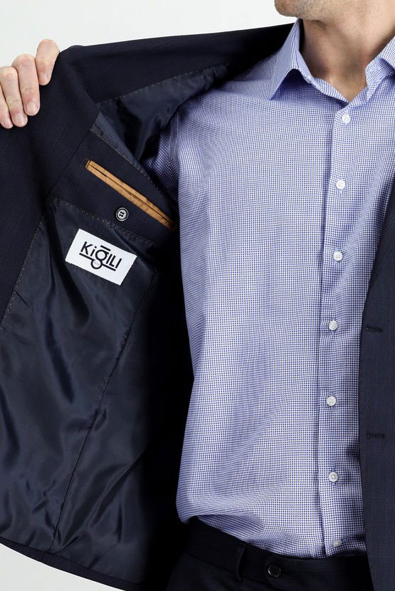 Erkek Giyim - Slim Fit Dar Kesim Yünlü Klasik Takım Elbise
