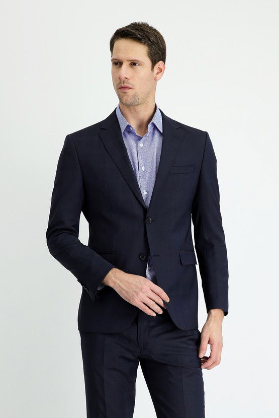 Erkek Giyim - Slim Fit Dar Kesim Yünlü Klasik Takım Elbise