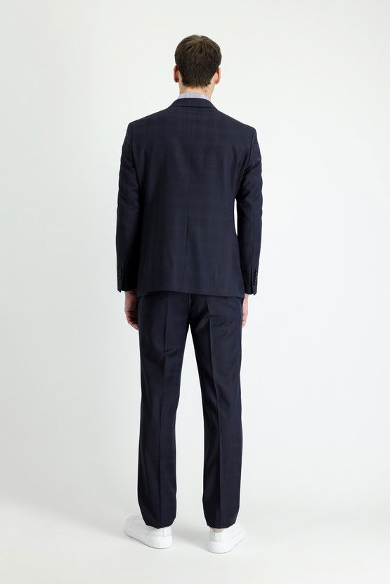 Erkek Giyim - Slim Fit Dar Kesim Yünlü Klasik Takım Elbise