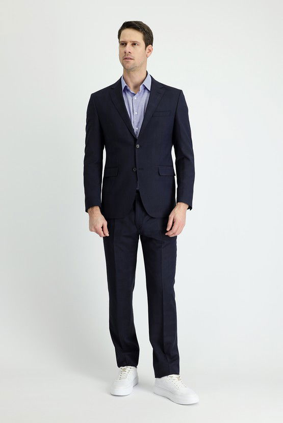 Erkek Giyim - Slim Fit Dar Kesim Yünlü Klasik Takım Elbise