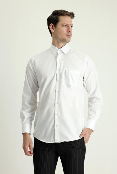 Erkek Giyim - BEYAZ 4X Beden Uzun Kol Non Iron Saten Klasik Pamuklu Gömlek