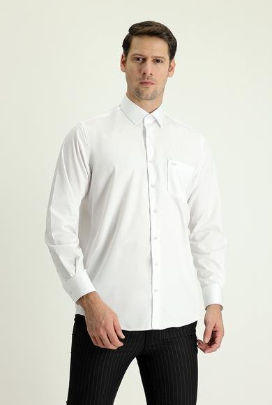 Erkek Giyim - BEYAZ XXL Beden Uzun Kol Non Iron Saten Klasik Pamuklu Gömlek