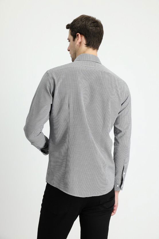 Erkek Giyim - Uzun Kol Slim Fit Dar Kesim Klasik Desenli Pamuklu Kolay Ütülenebilir Gömlek