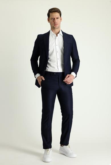 Erkek Giyim - KOYU LACİVERT 46 Beden Slim Fit Dar Kesim Klasik Takım Elbise