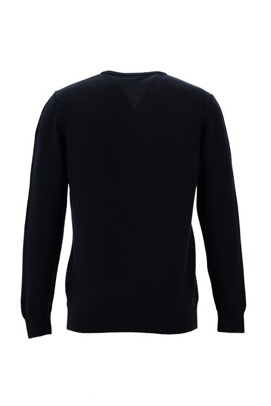 Erkek Giyim - V Yaka Slim Fit Dar Kesim Pamuklu Triko Kazak