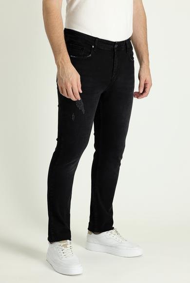 Erkek Giyim - Siyah 50 Beden Slim Fit Dar Kesim Likralı Denim Pantolon