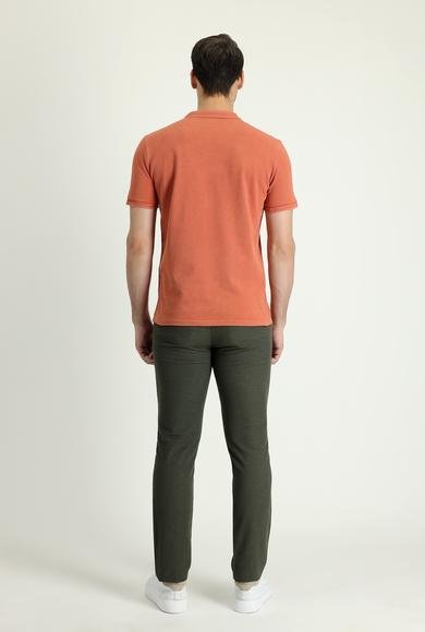 Erkek Giyim - ORTA HAKİ 48 Beden Slim Fit Dar Kesim Desenli Likralı Kanvas / Chino Pantolon