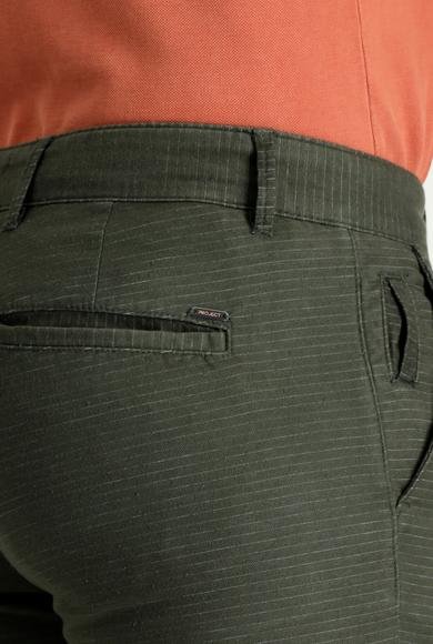Erkek Giyim - ORTA HAKİ 48 Beden Slim Fit Dar Kesim Desenli Likralı Kanvas / Chino Pantolon