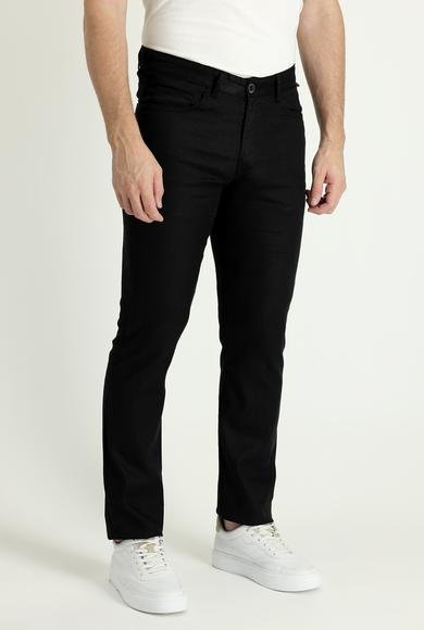 Erkek Giyim - SİYAH 62 Beden Regular Fit Pamuklu Keten Kanvas / Chino Pantolon