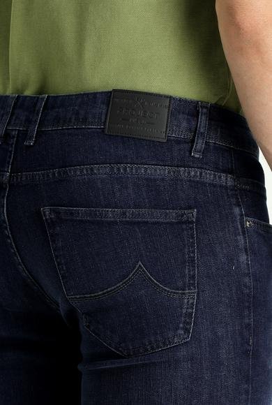 Erkek Giyim - ORTA LACİVERT 48 Beden Super Slim Fit Ekstra Dar Kesim Likralı Denim Pantolon