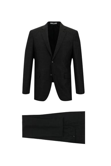 Erkek Giyim - KOYU ANTRASİT 52 Beden Slim Fit Dar Kesim Klasik Çizgili Takım Elbise