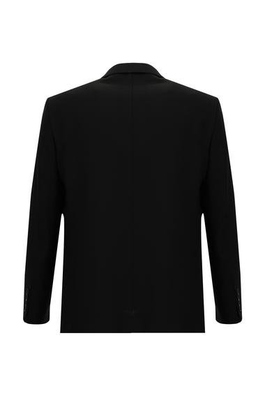Erkek Giyim - Siyah 52 Beden Yünlü Klasik Desenli Ceket
