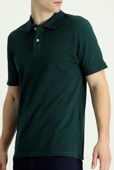 Erkek Giyim - KOYU YEŞİL XXL Beden Polo Yaka Regular Fit Nakışlı Pamuk Tişört
