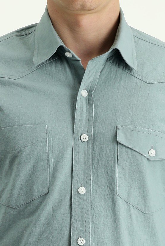Erkek Giyim - Uzun Kol Slim Fit Dar Kesim Pamuk Spor Gömlek
