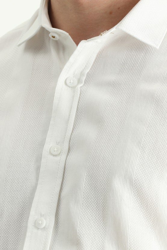 Erkek Giyim - Uzun Kol Slim Fit Dar Kesim Desenli Pamuk Spor Gömlek