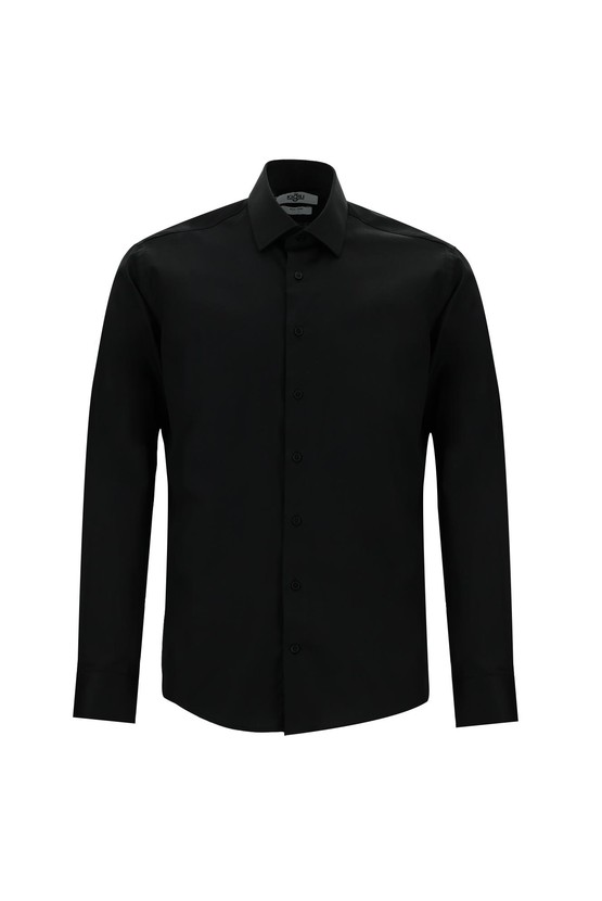 Erkek Giyim - Uzun Kol Slim Fit Dar Kesim Klasik Non Iron Saten Pamuklu Gömlek