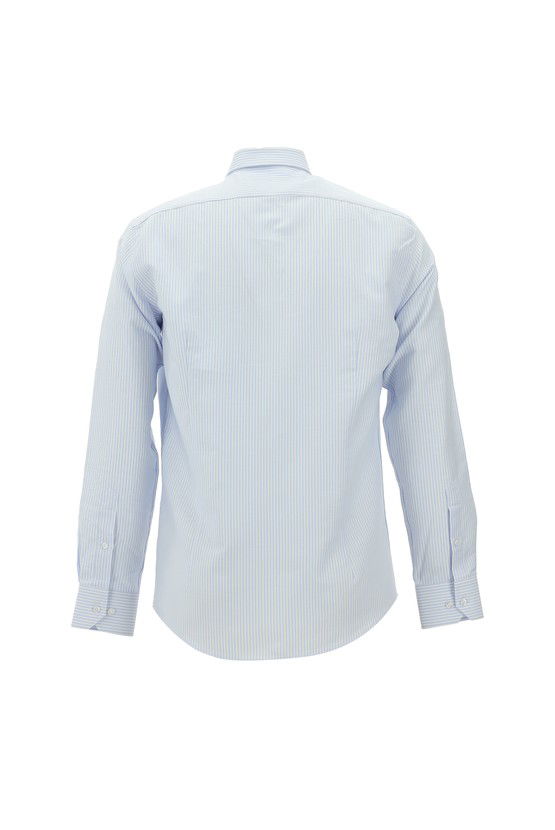 Erkek Giyim - Uzun Kol Slim Fit Dar Kesim Çizgili Pamuk Düğmeli Yaka Gömlek